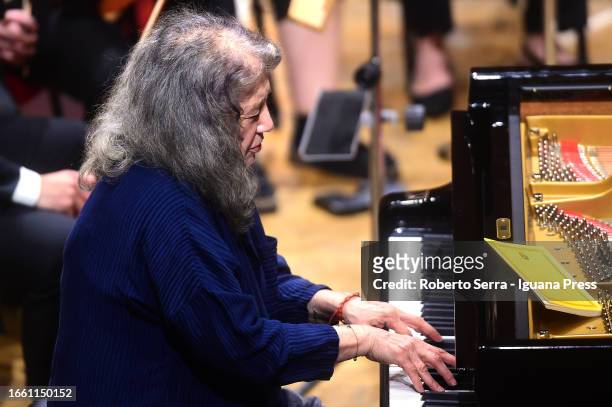 Argentinian musician and pianist Martha Argerich performs with the Peace Orchestra Project during Bologna Festival at Manzoni Theater on September...