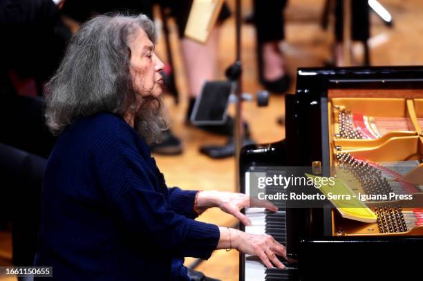 Argentinian musician and pianist Martha Argerich performs with the Peace Orchestra Project during Bologna Festival at Manzoni Theater on September...