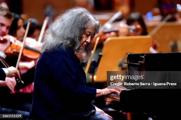 Argentinian musician and pianist Martha Argerich performs with the Peace Orchestra Project during Bologna Festival at Manzoni Theater on September...