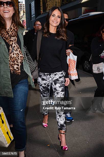 Actress Jordana Brewster enters the "Big Morning Buzz" taping at the VH1 Studios on April 8, 2013 in New York City.