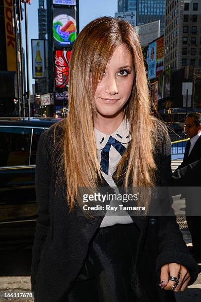 Actress Ashley Tisdale enters the "Big Morning Buzz" taping at the VH1 Studios on April 8, 2013 in New York City.