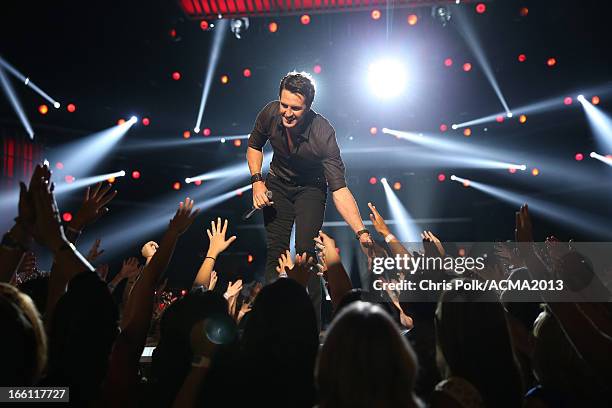 Singer Luke Bryan performs onstage during Tim McGraw's Superstar Summer Night presented by the Academy of Country Music at the MGM Grand Garden Arena...