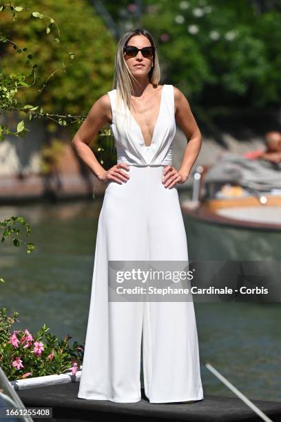 Ana Fernández García arrives at the Hotel Excelsior pier for the 80th Venice International Film Festival 2023 on September 05, 2023 in Venice, Italy.