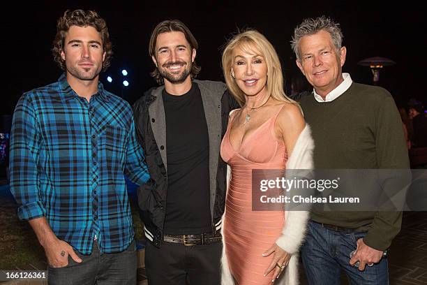 Personality Brody Jenner, musician Brandon Jenner, actress Linda Thompson and musician David Foster pose at the Brandon and Leah album release party...