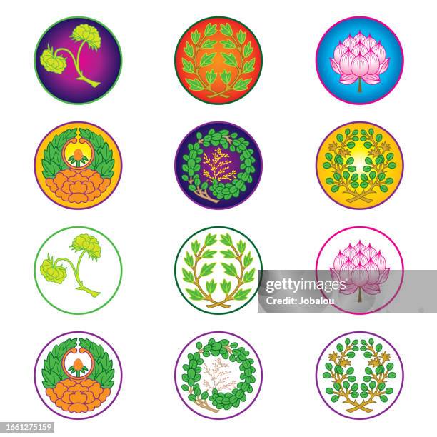 illustrations, cliparts, dessins animés et icônes de collection d’ornements traditionnels japonais orientaux - fleur de lotus line art