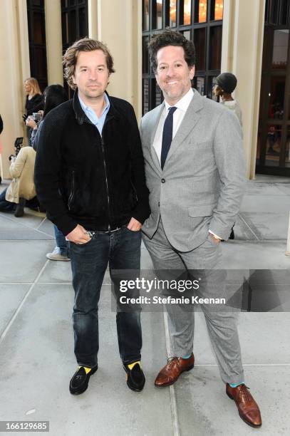 Friedrich Kunath and Tim Blum attend Takashi Murakami's international film premiere of Jellyfish Eyes at LACMA on April 8, 2013 in Los Angeles,...