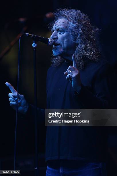 Robert Plant performs live on stage at TSB Arena on April 9, 2013 in Wellington, New Zealand.