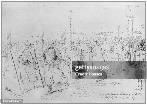 Antique image from British magazine: Visit of German Emperor to Palestine, Haifa Antique image from British magazine: Visit of German Emperor to Palestine, Haifa