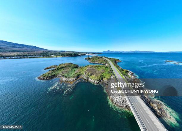 drone view of skye bridge at isle of skye - scotland - western isles stock pictures, royalty-free photos & images