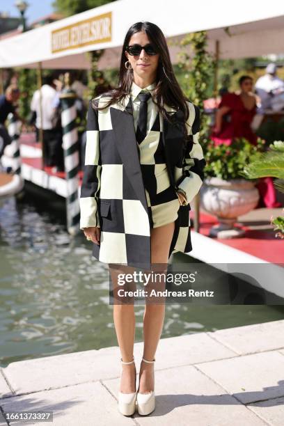 Lea Gavino arrives at the Hotel Excelsior pier for the 80th Venice International Film Festival 2023 on September 05, 2023 in Venice, Italy.