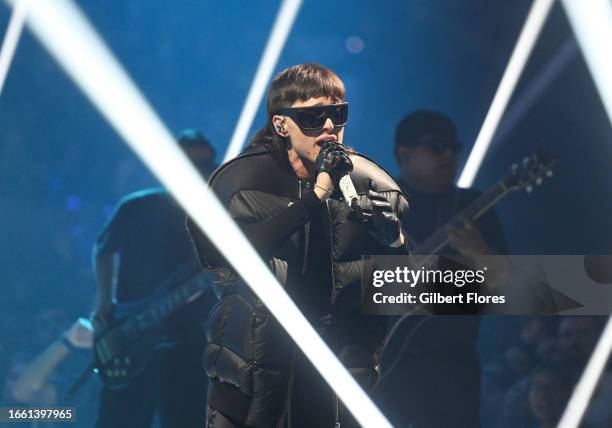 Peso Pluma performs onstage at the 2023 MTV Video Music Awards held at Prudential Center on September 12, 2023 in Newark, New Jersey.