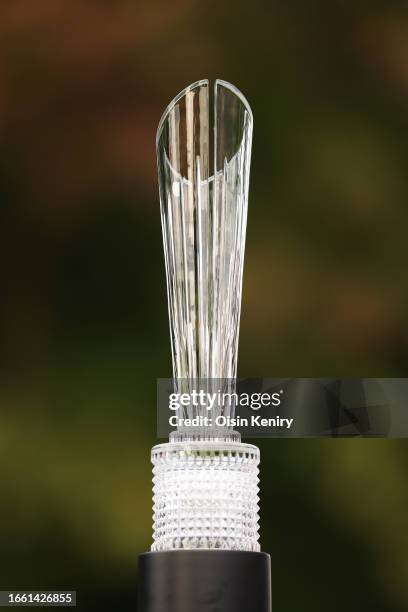 Detail view of the Horizon Irish Open trophy on display prior to the Horizon Irish Open at The K Club on September 05, 2023 in Straffan, Ireland.