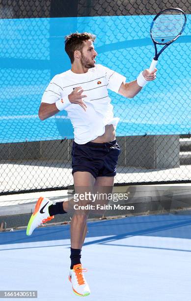 Feliciano Lopez takes part in a training session on December 31, 2016 in Perth, Australia.