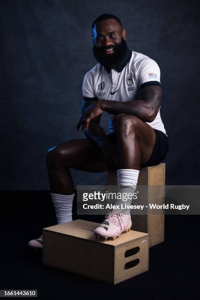 Semi Radradra of Fiji poses for a portrait during the Fiji Rugby World Cup 2023 Squad photocall on September 02, 2023 in Bordeaux, France.