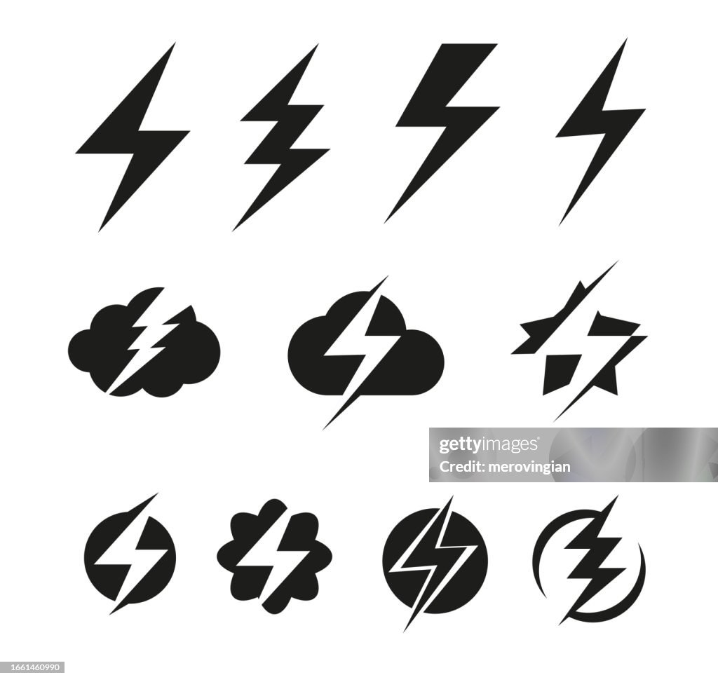 Lightning bolt icon set