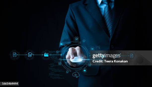 search for important document files on cloud computing storage. - copia de seguridad fotografías e imágenes de stock