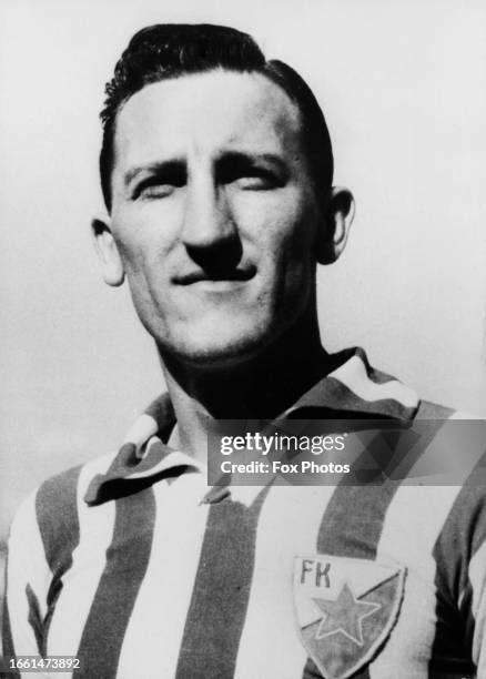 Portrait of Serbian professional footballer Ivan Toplak , Striker for Red Star Belgrade Football Club circa January 1958 in Belgrade, Serbia. .