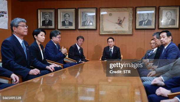 Japan's Prime Minister Fumio Kishida attends the Liberal Democratic Party executive meeting at the party's headquarters in Tokyo on September 13...