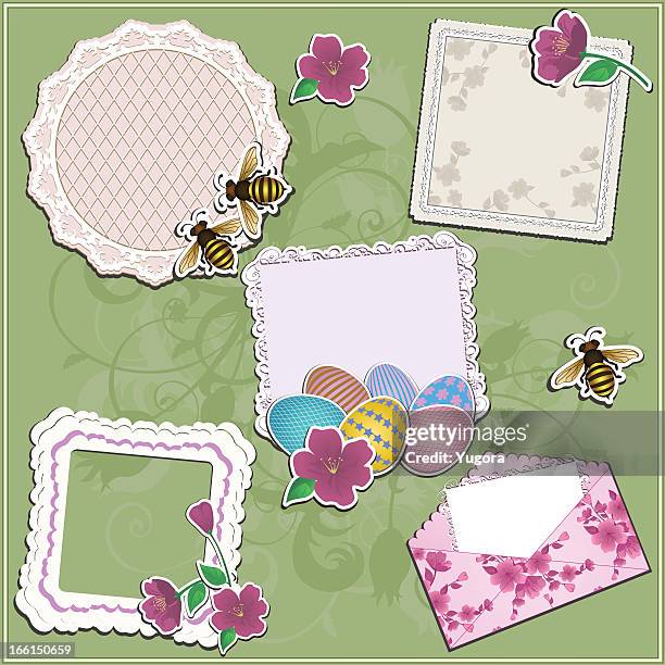 retro easter set - bees pollinating stock illustrations