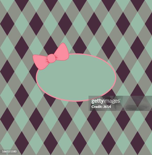 cute label with a pink bow on plaid background - purple plaid stock illustrations