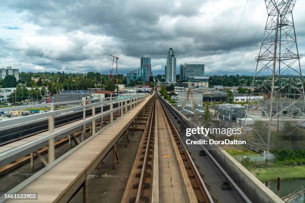 sky train and canada line, vancouver, canada - elevated train stock pictures, royalty-free photos & images