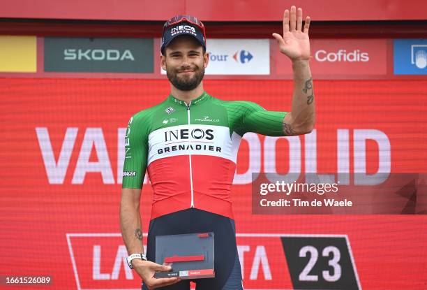 Filippo Ganna of Italy and Team INEOS Grenadiers celebrates at podium as stage winner during the 78th Tour of Spain 2023, Stage 10 a 25.8km...