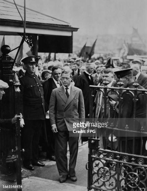 British Royal Edward, Prince of Wales, attends the opening of the reconstructed harbour and pier in Weymouth, Dorset, England, 13th July 1933.