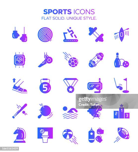 sports icon set gradient color - athletics, team sports, equipment, fitness, exercise - cycling glove stock illustrations
