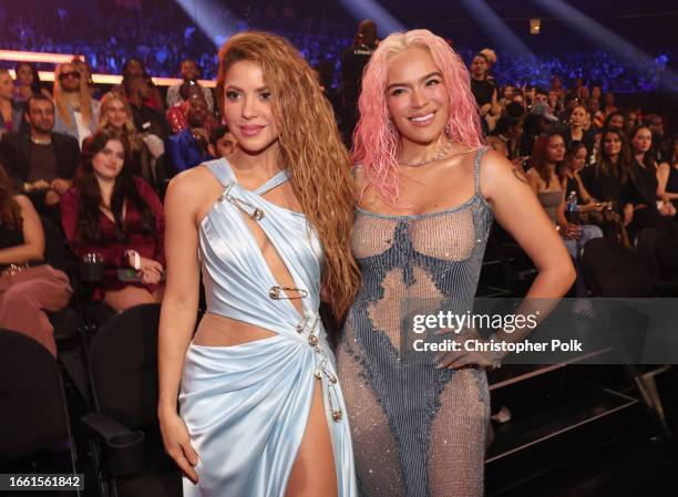 Shakira and Karol G at the 2023 MTV Video Music Awards held at Prudential Center on September 12, 2023 in Newark, New Jersey.