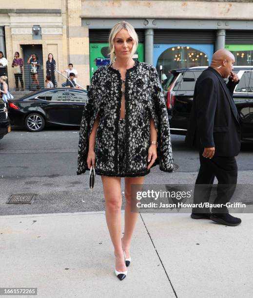 Lindsey Vonn is seen arriving to the Carolina Herrera fashion show on September 12, 2023 in New York City.