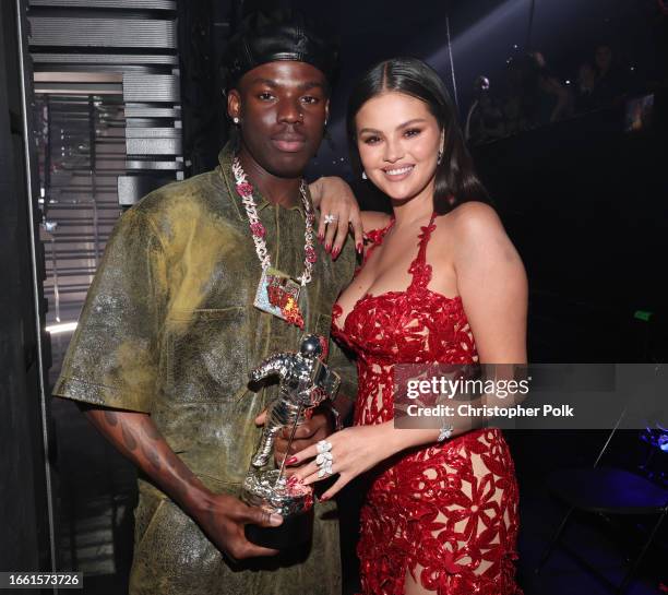 Rema and Selena Gomez at the 2023 MTV Video Music Awards held at Prudential Center on September 12, 2023 in Newark, New Jersey.
