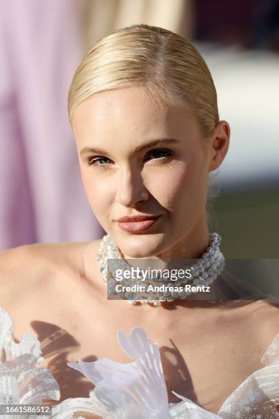 Polina Nioly Pushkareva arrives at the Hotel Excelsior pier for the 80th Venice International Film Festival 2023 on September 05, 2023 in Venice,...