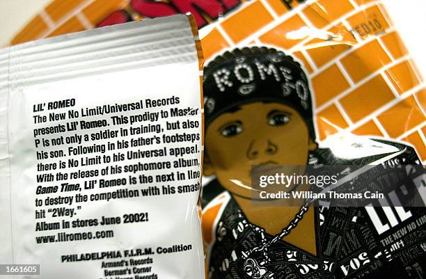 Rap Snacks potato chips featuring rapper Lil' Romeo show a short biography on the rear of the package and a picture on the front November 26 in...