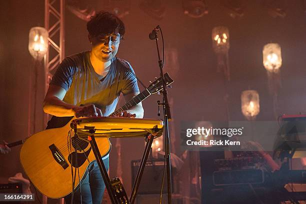 Musician Ed Droste of Grizzly Bear performs in concert at Stubb's Bar-B-Q at Stubbs on April 8, 2013 in Austin, Texas.