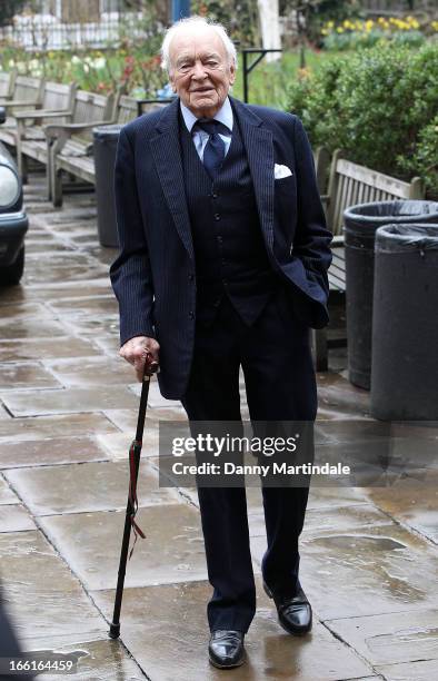 Actor Tony Britton attends a memorial for Dinah Sheridan, an actress who starred in 'The Railway Children', at St Paul's Church on April 9, 2013 in...
