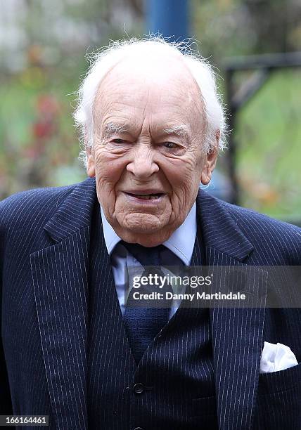 Actor Tony Britton attends a memorial for Dinah Sheridan, an actress who starred in 'The Railway Children' at St Paul's Church on April 9, 2013 in...