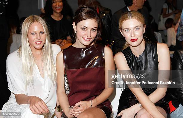 Laura Enever, Phoebe Tonkin and Gracie Otto attend the Aje show during Mercedes-Benz Fashion Week Australia Spring/Summer 2013/14 at Carriageworks on...