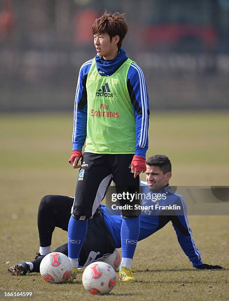 Heung Min Son of Hamburger SV ponders during a training session of Hamburg SV on April 9, 2013 in Hamburg, Germany.