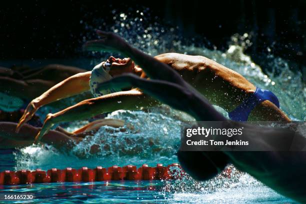 Julian Bunclark of England starts during the 200 metres backstroke final at the British swimming championships at Crystal Palace National Sports...