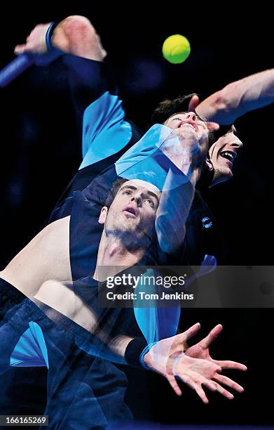 Multiple exposure of Andy Murray from Great Britain serving during his match versus Fernando Verdasco from Spain in the group stages of the 2009 ATP...