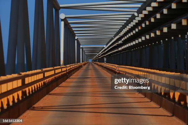 Roadway leading to the loading jetty at The Gorgon liquefied natural gas and carbon capture and storage facility, operated by Chevron Corp., on...