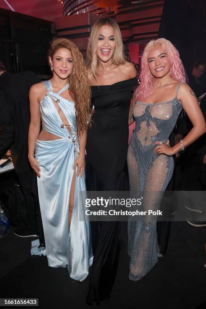 Shakira, Rita Ora and Karol G at the 2023 MTV Video Music Awards held at Prudential Center on September 12, 2023 in Newark, New Jersey.