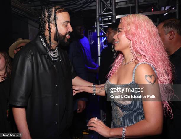 French Montana and Karol G at the 2023 MTV Video Music Awards held at Prudential Center on September 12, 2023 in Newark, New Jersey.