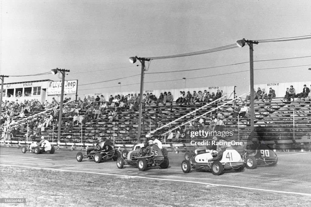 Islip Raceway Midget cars in action on the fifth-mile Islip Speedway that was... News ...