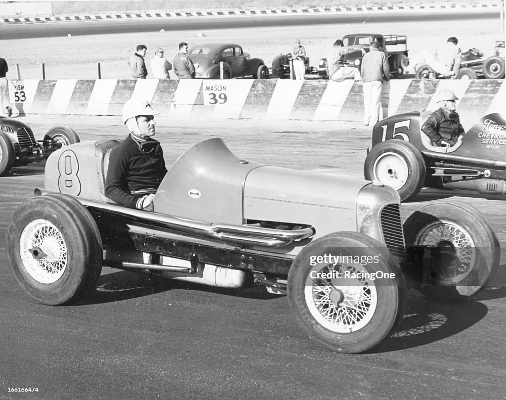Carrell Raceway Mack Hellings of Fort Dodge, IA, prepares for a Sprint Car race at ...