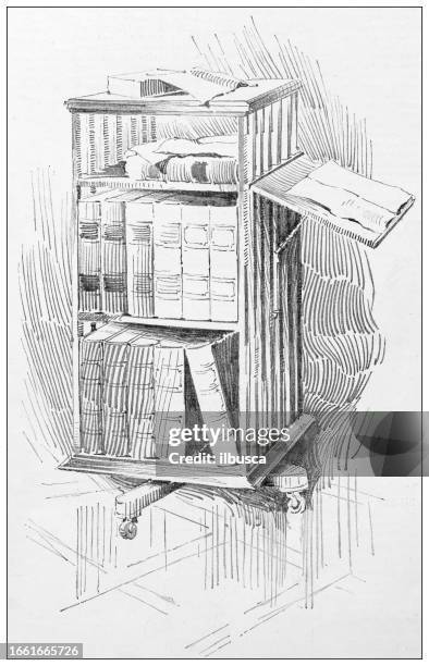 stockillustraties, clipart, cartoons en iconen met antique image from british magazine: bookstand - bookstand