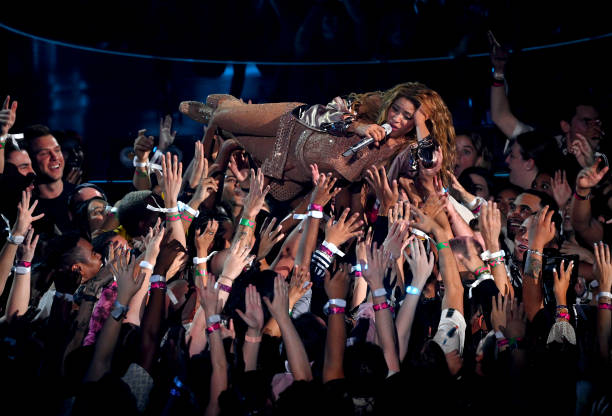 Shakira crowd surfs whilst performing at the MTV Video Music Awards 2023 held at the Prudential Center in Newark, New Jersey. Picture date: Tuesday...