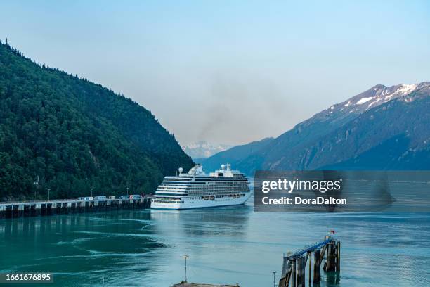 skagway cruise ship docks view, alaska, usa - skagway alaska stock pictures, royalty-free photos & images