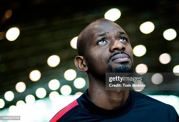 Abou Diaby, Arsenal footballer, during a portrait session at the Arsenal training centre, London Colney, Hertfordshire on September 20, 2012.