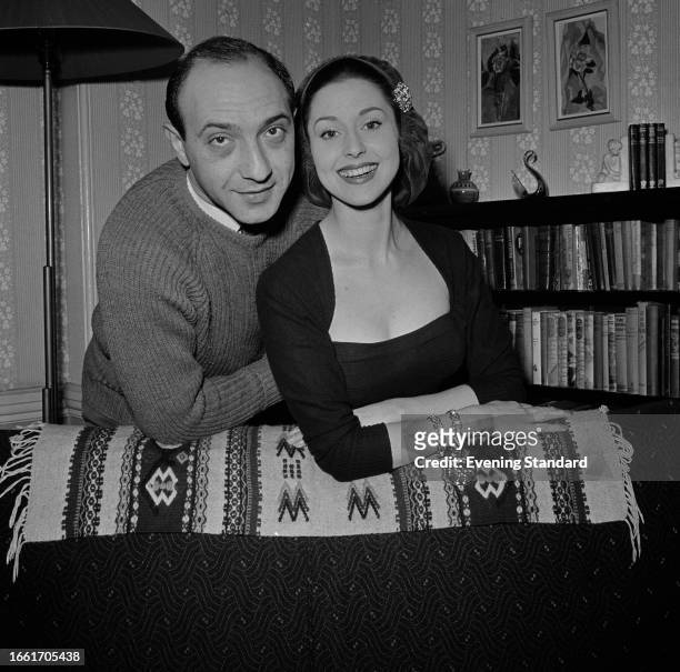 Cypriot actor George Pastell with his fiancée, singer Gloria George, January 28th 1958.